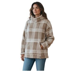 Carve Designs pullover plaid cowl neck Sherpa jacket